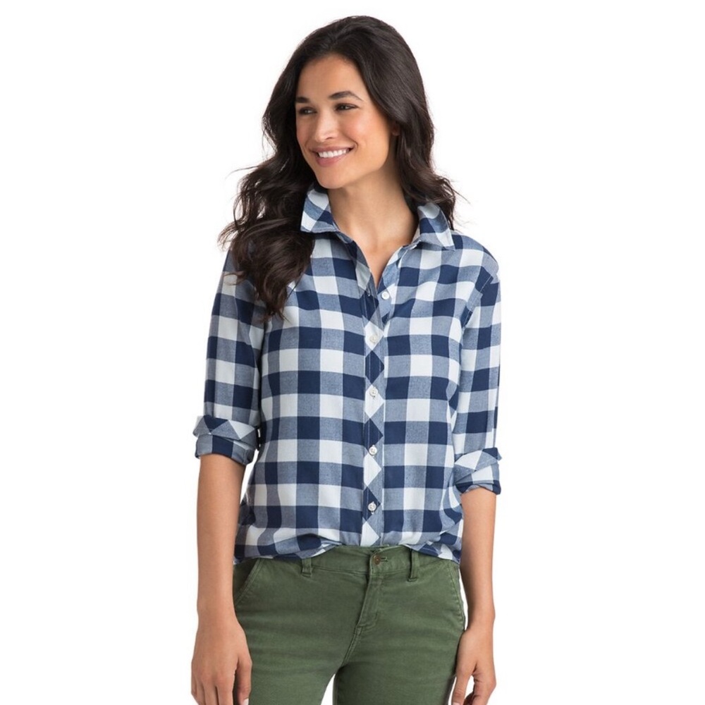 Vineyard Vines Relaxed Buffalo Check Performance Flannel Button Down Size 2